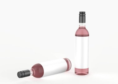 Cam Şarap Şişe Mockup 'ı beyaz arkaplanda izole et. 3d illüstrasyon