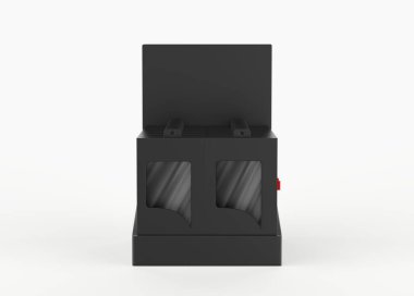 POS POI karton kutu ile reklam broşürleri, broşürler, ürünler. 3D Görüntü Beyaz Arkaplanda İzole Edildi. Tasarımınız için Şablonu Hazırlayın.