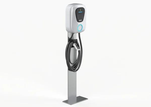 EV elektrikli aracına temiz enerji yüklüyor. 3d illüstrasyon