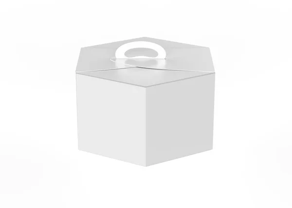 Caja Hexágono Con Mango Mockup Aislado Sobre Fondo Blanco Ilustración — Foto de Stock