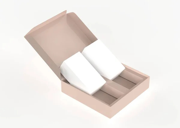 Caja Con Cajas Mockup Aislado Sobre Fondo Blanco Ilustración — Foto de Stock