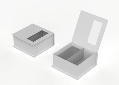 Pencere maketli sert kutu. Paketleme tasarımı için iyi. 3d illüstrasyon