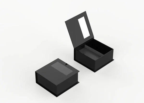 窓のセットモックアップ付きのハードボックス 包装設計に適しています 3Dイラスト — ストック写真