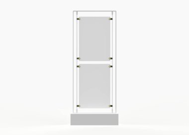 Gerçekçi sokak reklam panosu, dikey model. Açık hava reklamı için çerçeveli şehir ışığı panosu. Sunum, promosyon, reklam ve tasarım için şablon ekranı. 3d illüstrasyon