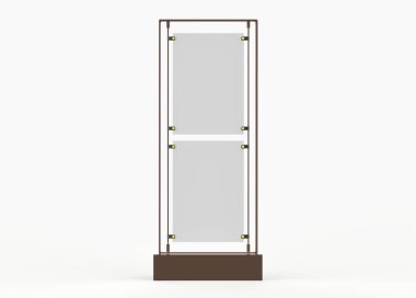 Gerçekçi sokak reklam panosu, dikey model. Açık hava reklamı için çerçeveli şehir ışığı panosu. Sunum, promosyon, reklam ve tasarım için şablon ekranı. 3d illüstrasyon