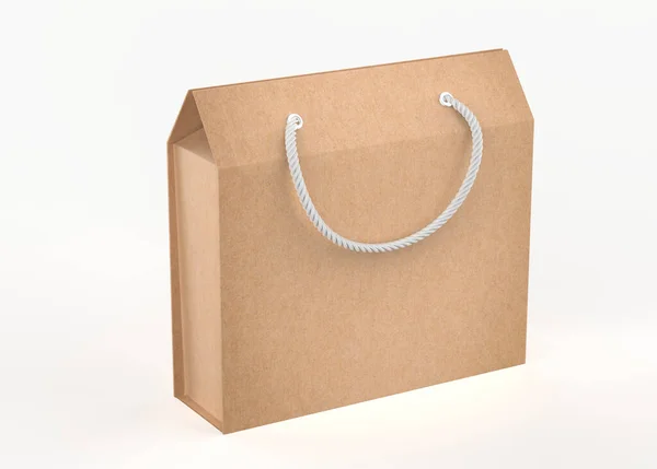 Bolsa Cartón Con Asa Cuerda Aislado Sobre Fondo Blanco Ilustración —  Fotos de Stock