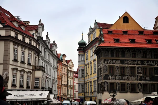 Praga, Navidad, ciudad, vendimia, invierno, República Checa, vista, reloj, transporte urbano, tranvía — Foto de Stock