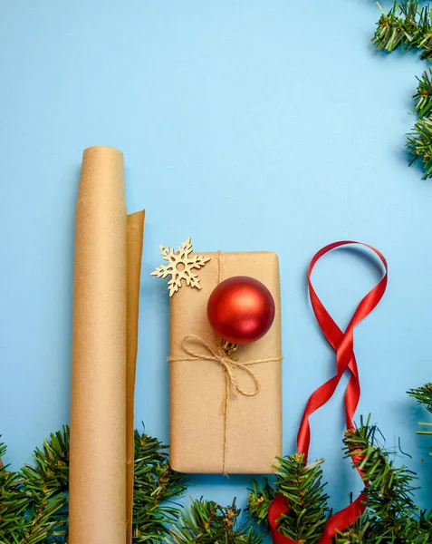 Joyeux Noël Joyeuses Fêtes Préparation Des Cadeaux Noël Papier Artisanal — Photo
