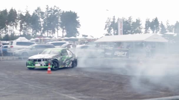 Drifting Car Professional Driver Racing Drift Car Thick Smoke Burning — Stock Video