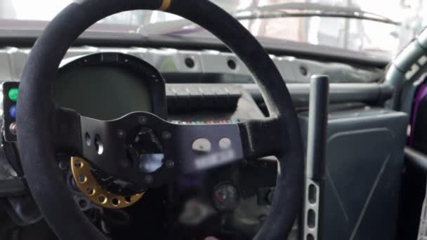 Interiér Kabiny Upraveného Unášeného Vozu Luxusní Závodní Sportovní Auto Interiér — Stock video