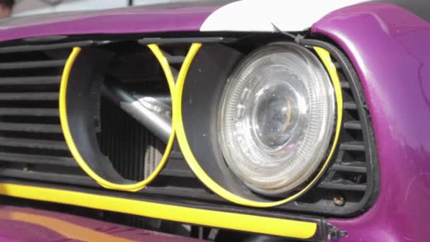 Front Headlights Close Video Clip Old Drift Car Ready Race — Stock Video