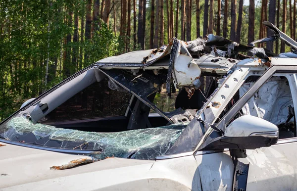 Shot Car War Ukraine Car Civilians Shrapnel Holes Explosions Car — Stock Photo, Image