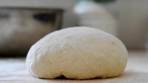Chef Sprinkles Flour Pastry Piece Dough Lies Flour Kitchen Table — Stock Video