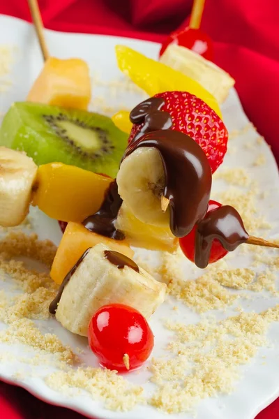 Frutas y chocolate derretido Fotos De Stock Sin Royalties Gratis