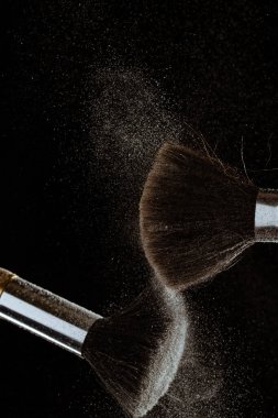 Siyah üzerine profesyonel bir fırça ile pudra 