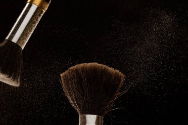 Siyah üzerine profesyonel bir fırça ile pudra 
