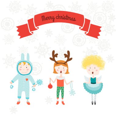 çocukların hayvanları ve kar ile Noel kartı