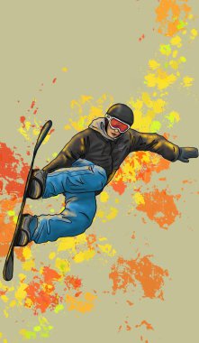 Snowboard 'da atlayan adam.