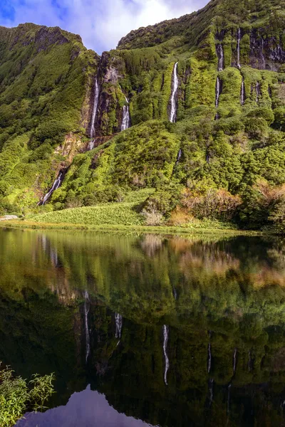 Vodopády na ostrově flores, souostroví Azory (Portugalsko) — Stock fotografie