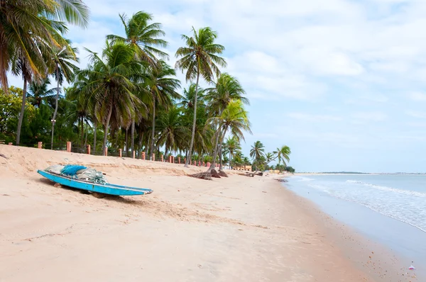 Pláž při odlivu s lodí, pititinga, natal (Brazílie) — Stock fotografie