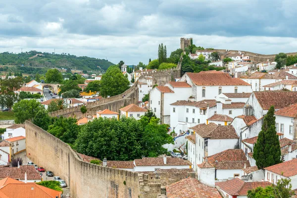 Крыши, дома и старая городская стена, Obidos (Португалия) ) — стоковое фото