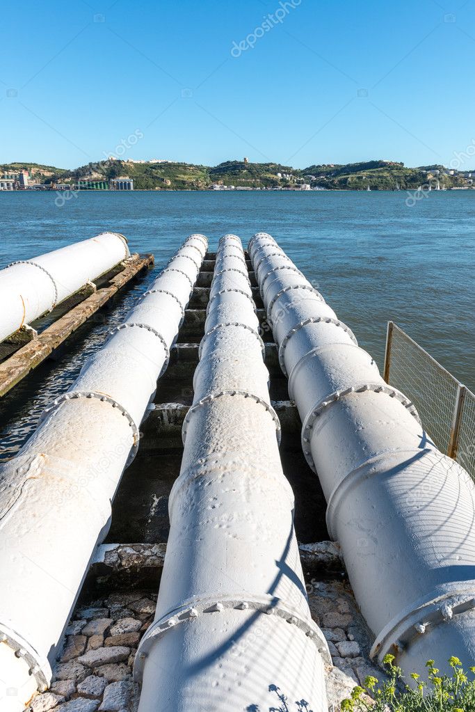 White pipes on Tagus river, Lisbon (Portugal)