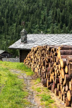 taş çatı, cuneaz (İtalya ile woodpile ve günlük ev)