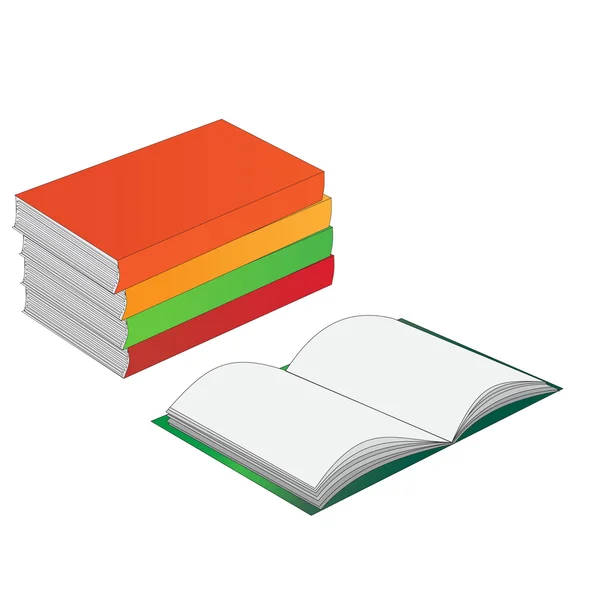 Livre ouvert et pile de livres — Image vectorielle