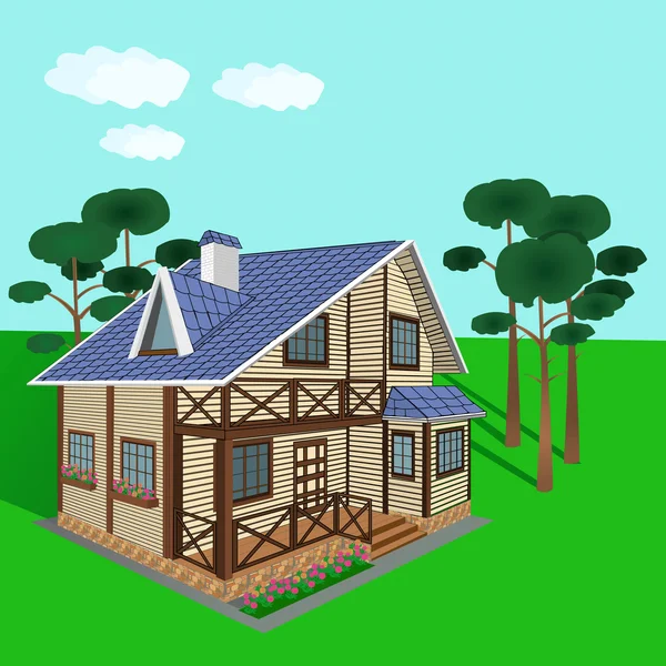 Wooden house, illustration — Stock Vector