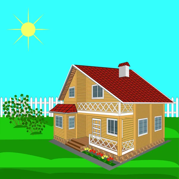 Дом деревянный в солнечный день — стоковый вектор