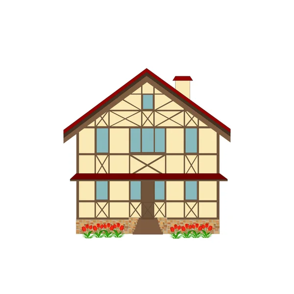 Casa decorada en estilo con entramado de madera, ilustración — Vector de stock