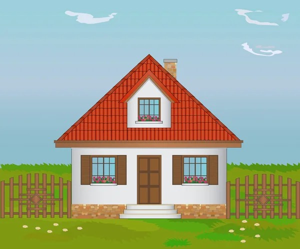 Casa com sótão, ilustração — Vetor de Stock