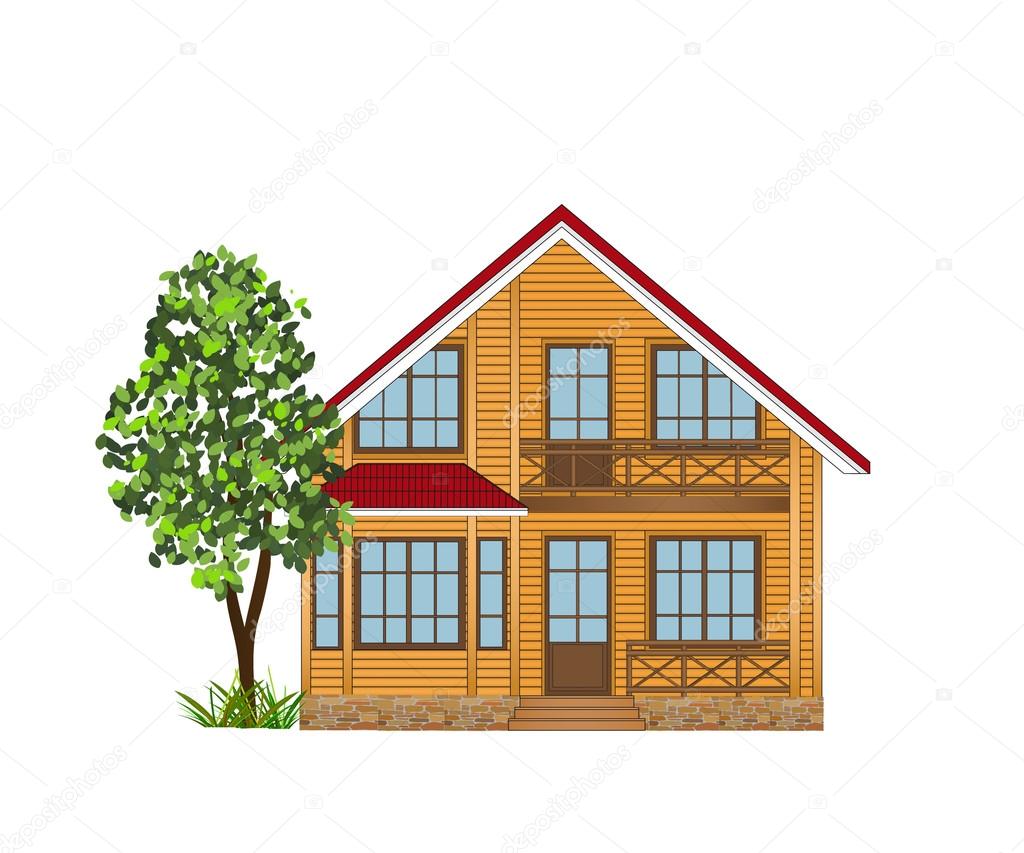 wooden house on a white background
