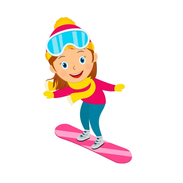 Děti Zimní Aktivity Dívka Snowboarding Iluze Vektor — Stockový vektor