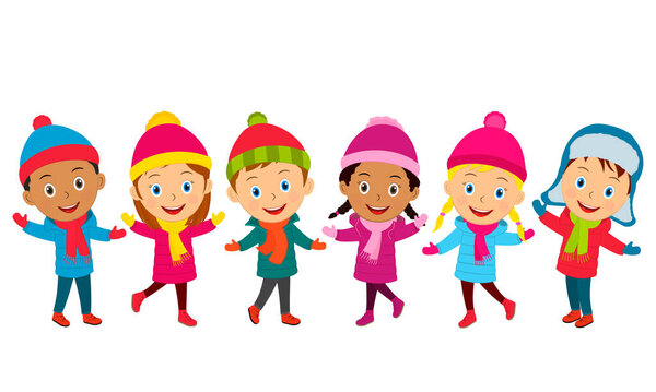 группа детей стоят вместе, иллюстрация, вектор