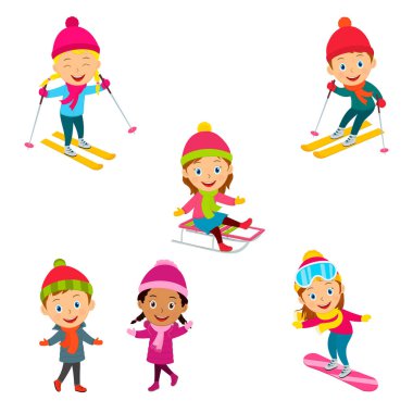 kids winter activity collection, illustration,vector