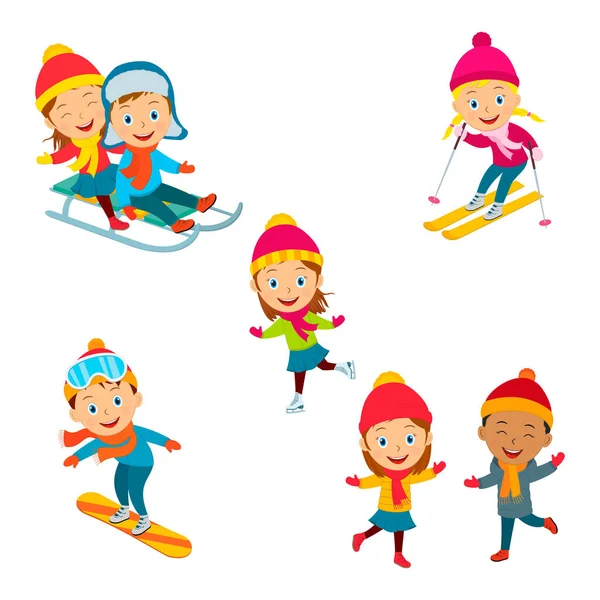 Kids Winter Activity Collection Illustration Vector — Vettoriale Stock