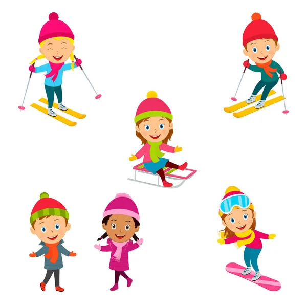 Kids Winter Activity Collection Illustration Vector — Vector de stock