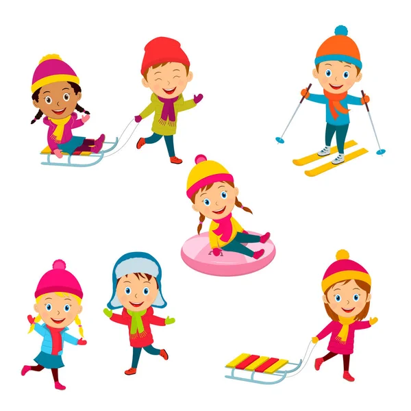 Kids Winter Activity Collection Illustration Vector — Vettoriale Stock