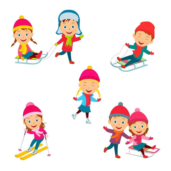 Kids Winter Activity Collection Illustration Vector — Vettoriale Stock