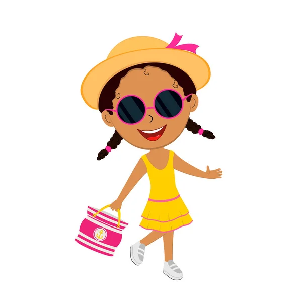 Cute Cartoon Girl Going Hat Bag Illustration Vector — Stock Vector
