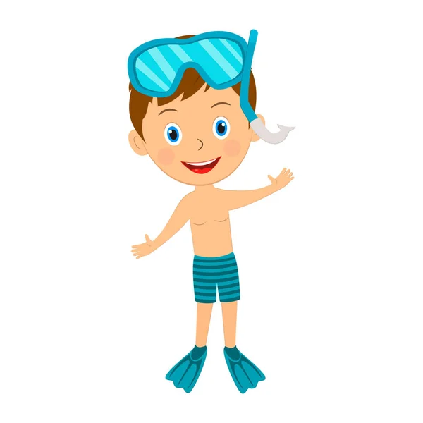 Carino Bambino Dei Cartoni Animati Con Attrezzatura Snorkeling Illustrazione Vecto — Vettoriale Stock