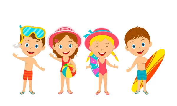 Actividad Verano Los Niños Niñas Con Bola Anillo Goma Niños — Vector de stock