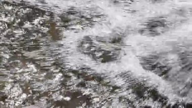 Close-up footage of River Water flows from sharp stream