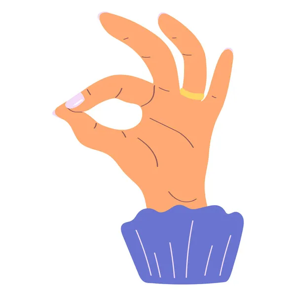 Femme main montre le signe ok. geste de la main pour la nourriture délicieuse illustration vectorielle isolée. geste de la main italienne.Illustration vectorielle dans un style plat. — Image vectorielle