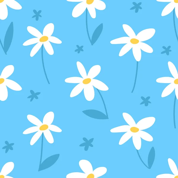 Daisy Flor Sem Costura Padrão Fundo Azul Use Para Papel —  Vetores de Stock