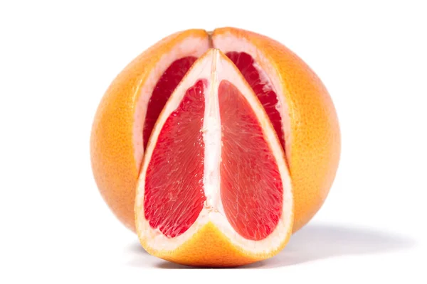 Érett Grapefruit Fehér Alapon Izolált Szeletei — Stock Fotó
