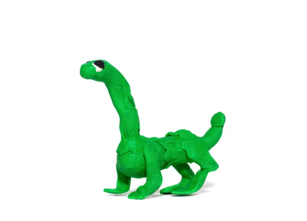 Small Green Dinosaur Made Plasticine Made Child — Stock Photo, Image