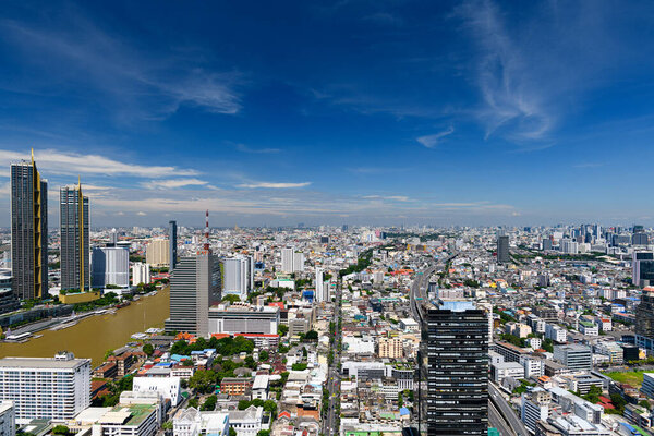 Bangkok, Thailand - Oct 22, 2020 : Cityscape of the capital city of Thailand In the daytime and the blue sky