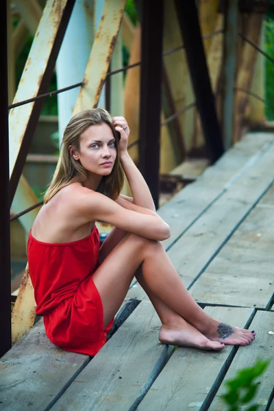 Girl in red dress — Stock Photo, Image